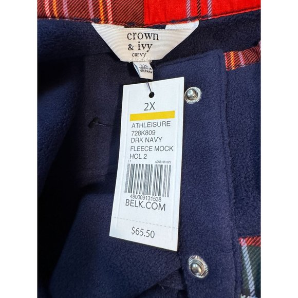 Crown and Ivy Navy Blue with Plaid 1/4 Zip Sweater Women Size 2X - Picture 6 of 16